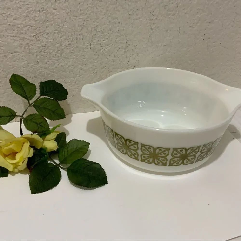 Vintage Pyrex 475-B 2 1/2 Qt. Verde Green Square Flowers Casserole Dish